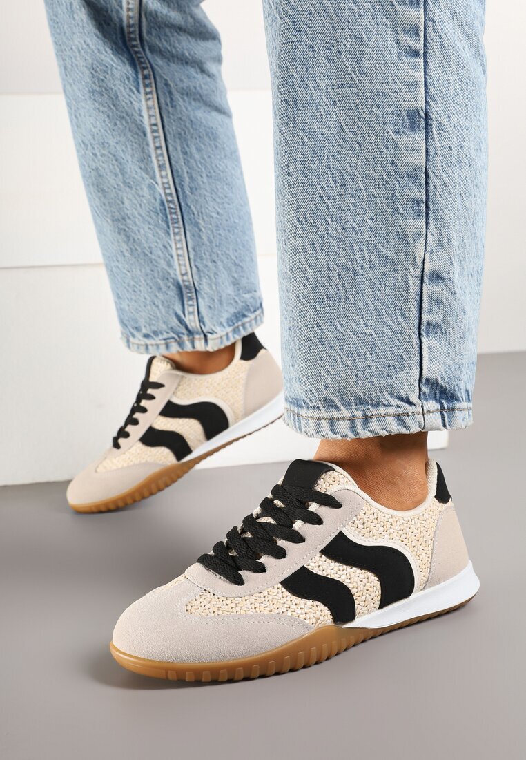  Sneakers Bej-Negru Decorați cu împletitură de rafie Wiloria