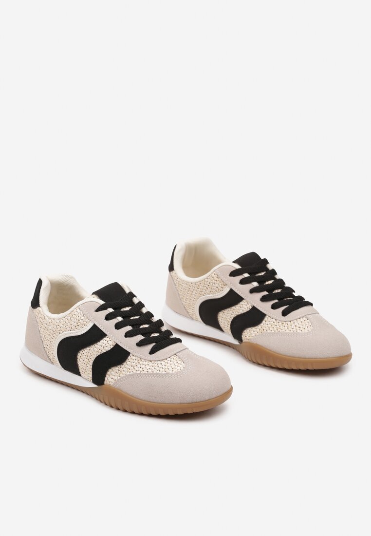  Sneakers Bej-Negru Decorați cu împletitură de rafie Wiloria