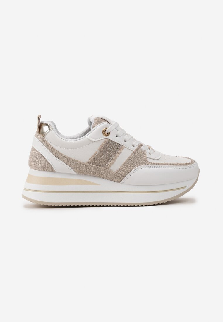  Sneakers Bej pe talpă groasă cu inserții din material și sclipici Omifa