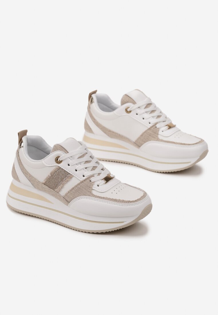  Sneakers Bej pe talpă groasă cu inserții din material și sclipici Omifa