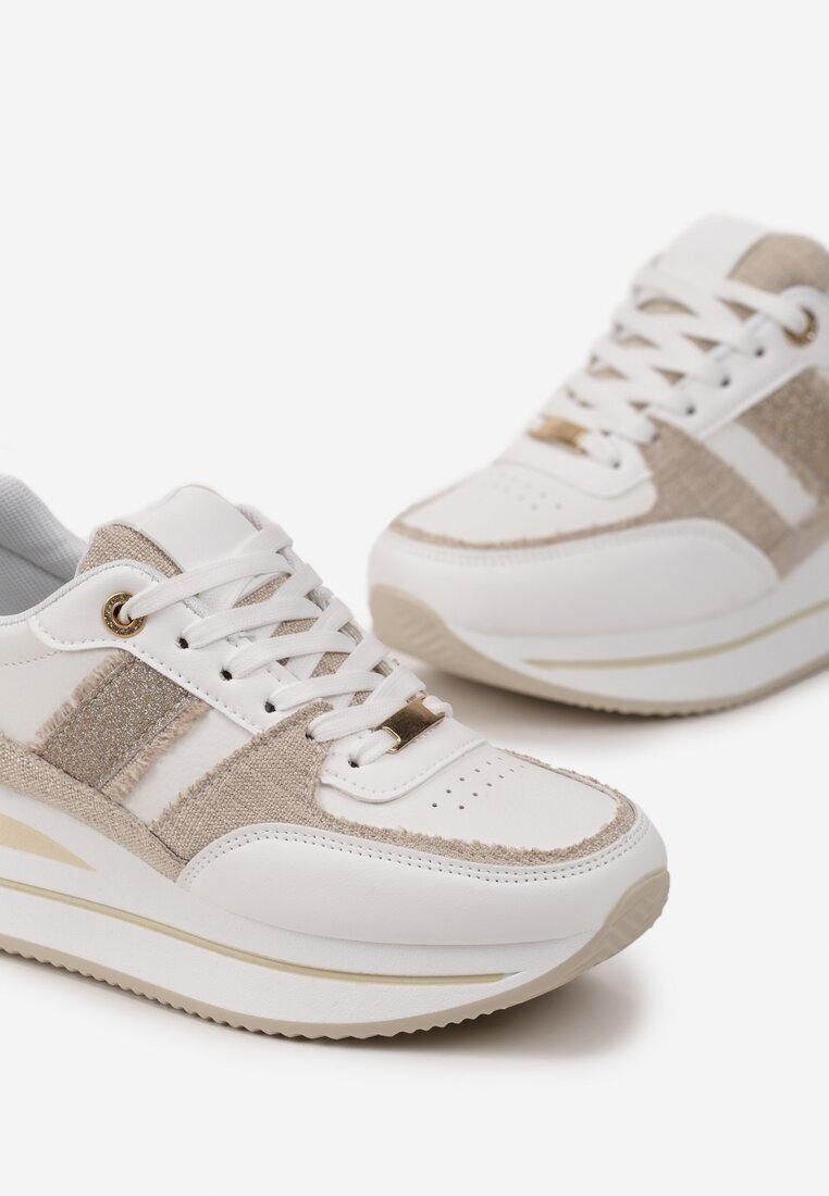  Sneakers Bej pe talpă groasă cu inserții din material și sclipici Omifa