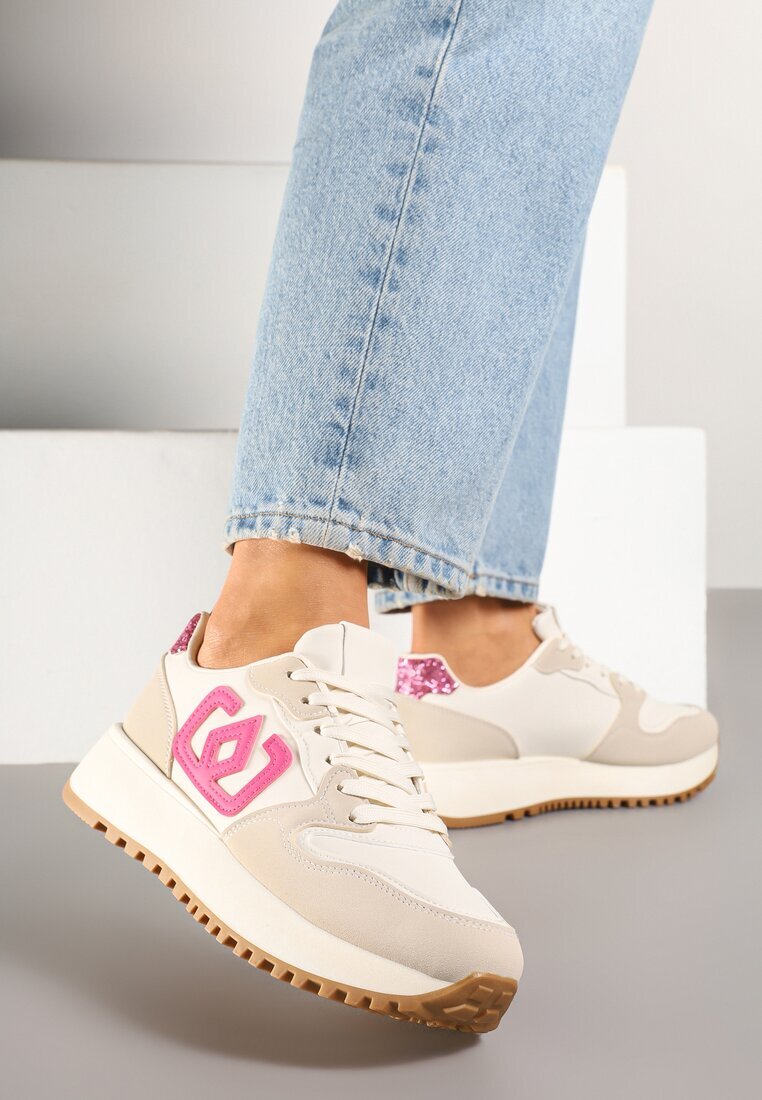  Sneakers Bej-roz cu Talpă Groasă și Aplicație Decorativă Alivrella