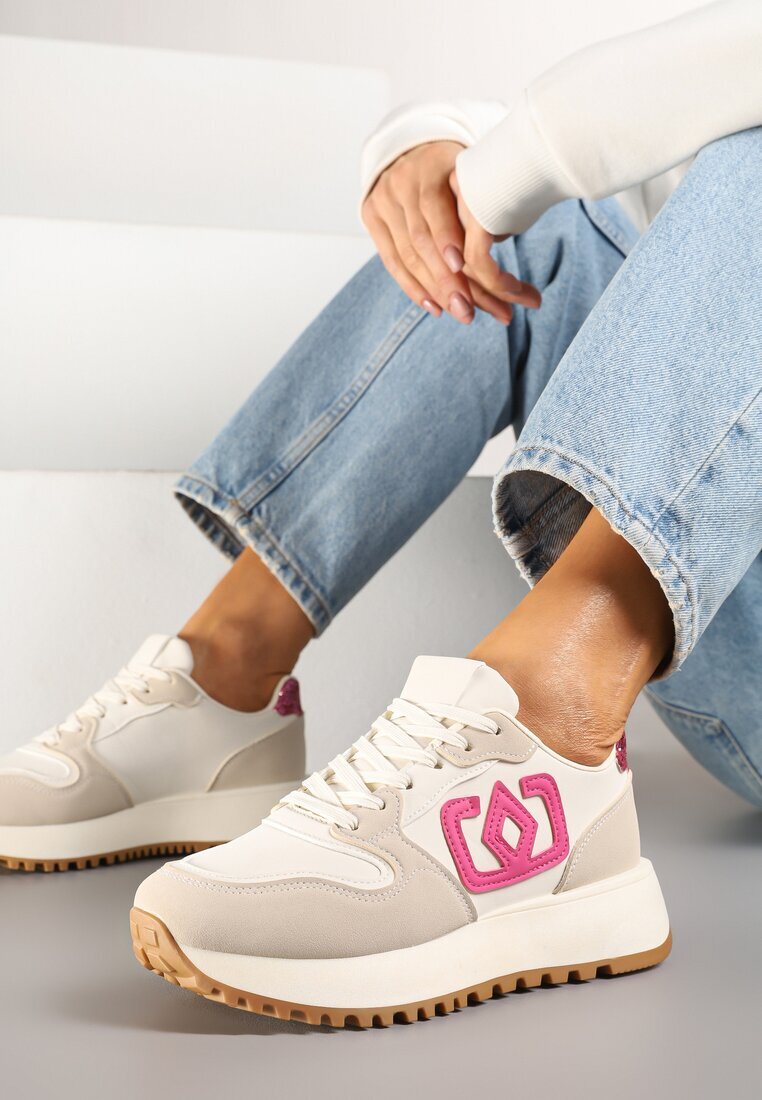  Sneakers Bej-roz cu Talpă Groasă și Aplicație Decorativă Alivrella