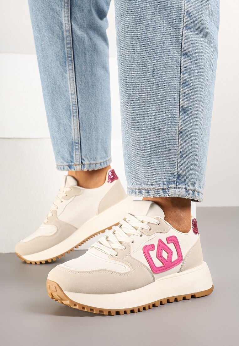  Sneakers Bej-roz cu Talpă Groasă și Aplicație Decorativă Alivrella