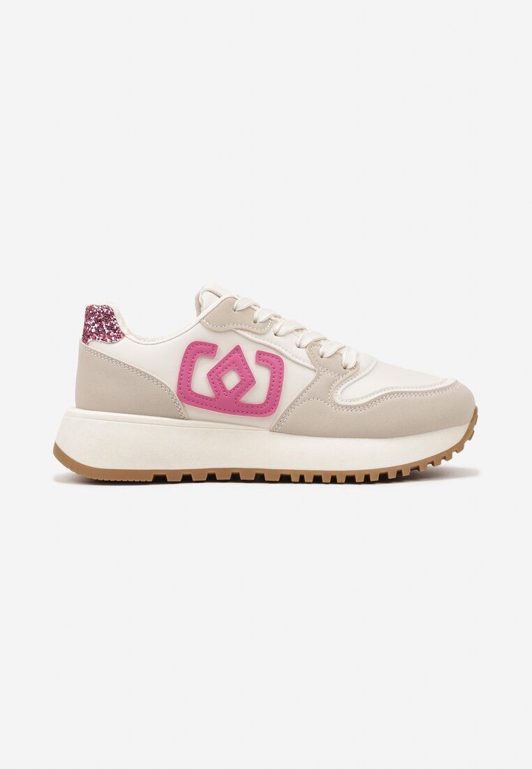  Sneakers Bej-roz cu Talpă Groasă și Aplicație Decorativă Alivrella