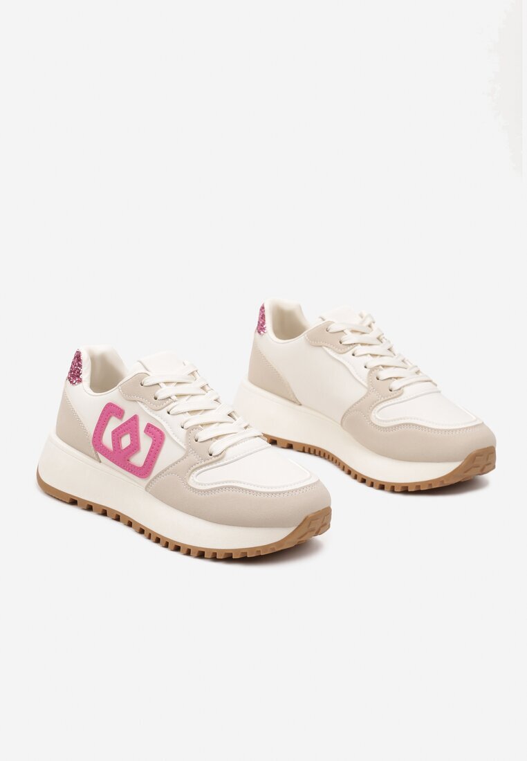 Sneakers Bej-roz cu Talpă Groasă și Aplicație Decorativă Alivrella