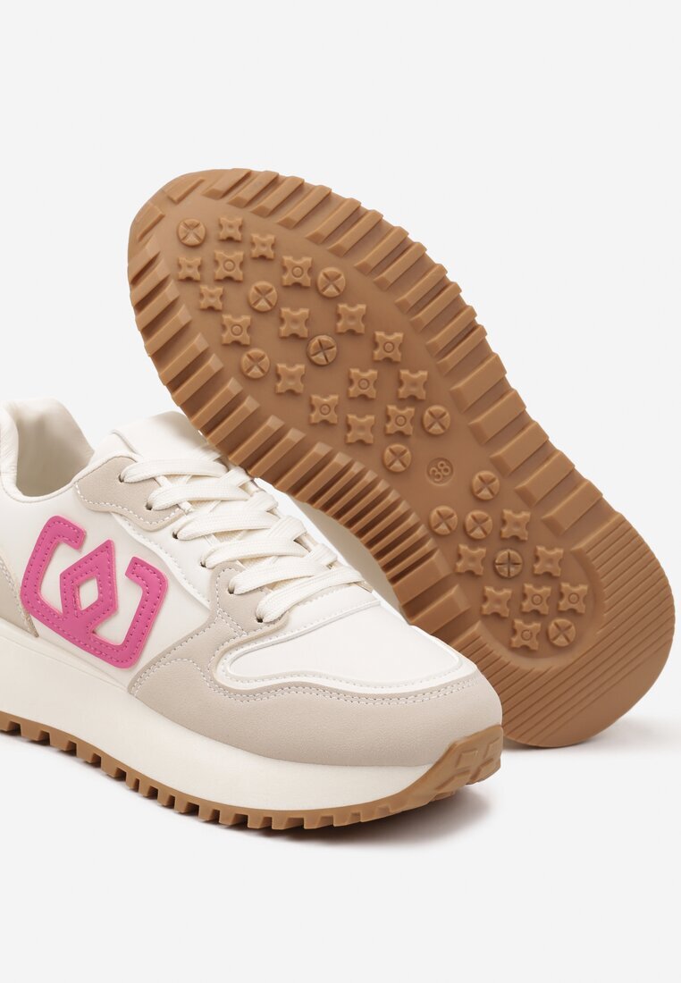  Sneakers Bej-roz cu Talpă Groasă și Aplicație Decorativă Alivrella