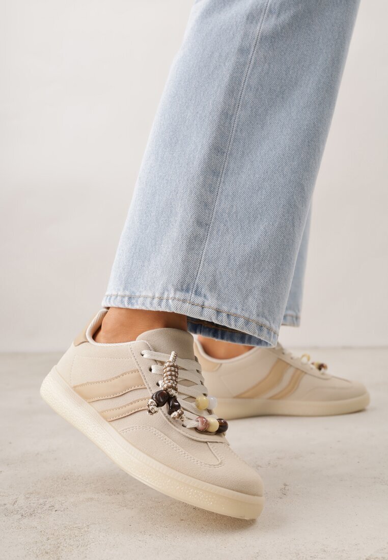  Sneakers bej stil tenis cu mărgele Charnara