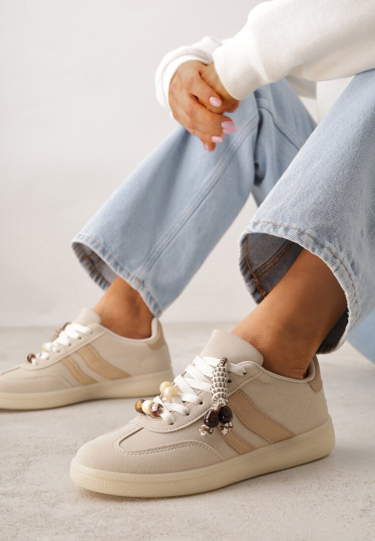  Sneakers bej stil tenis cu mărgele Charnara