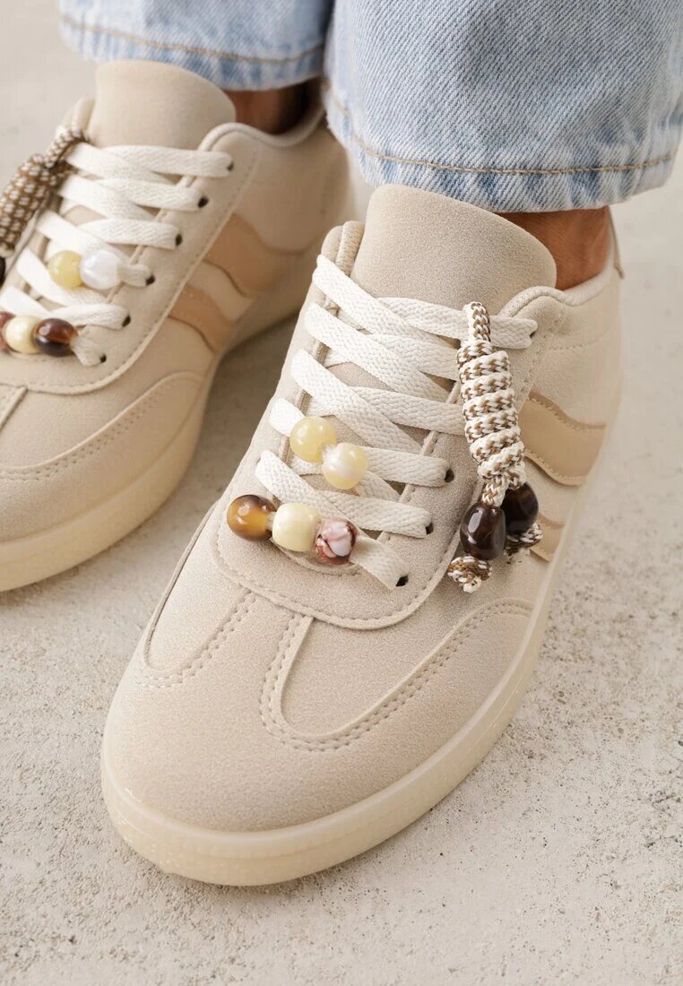  Sneakers bej stil tenis cu mărgele Charnara