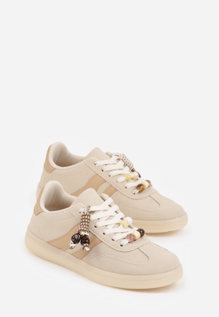  Sneakers bej stil tenis cu mărgele Charnara
