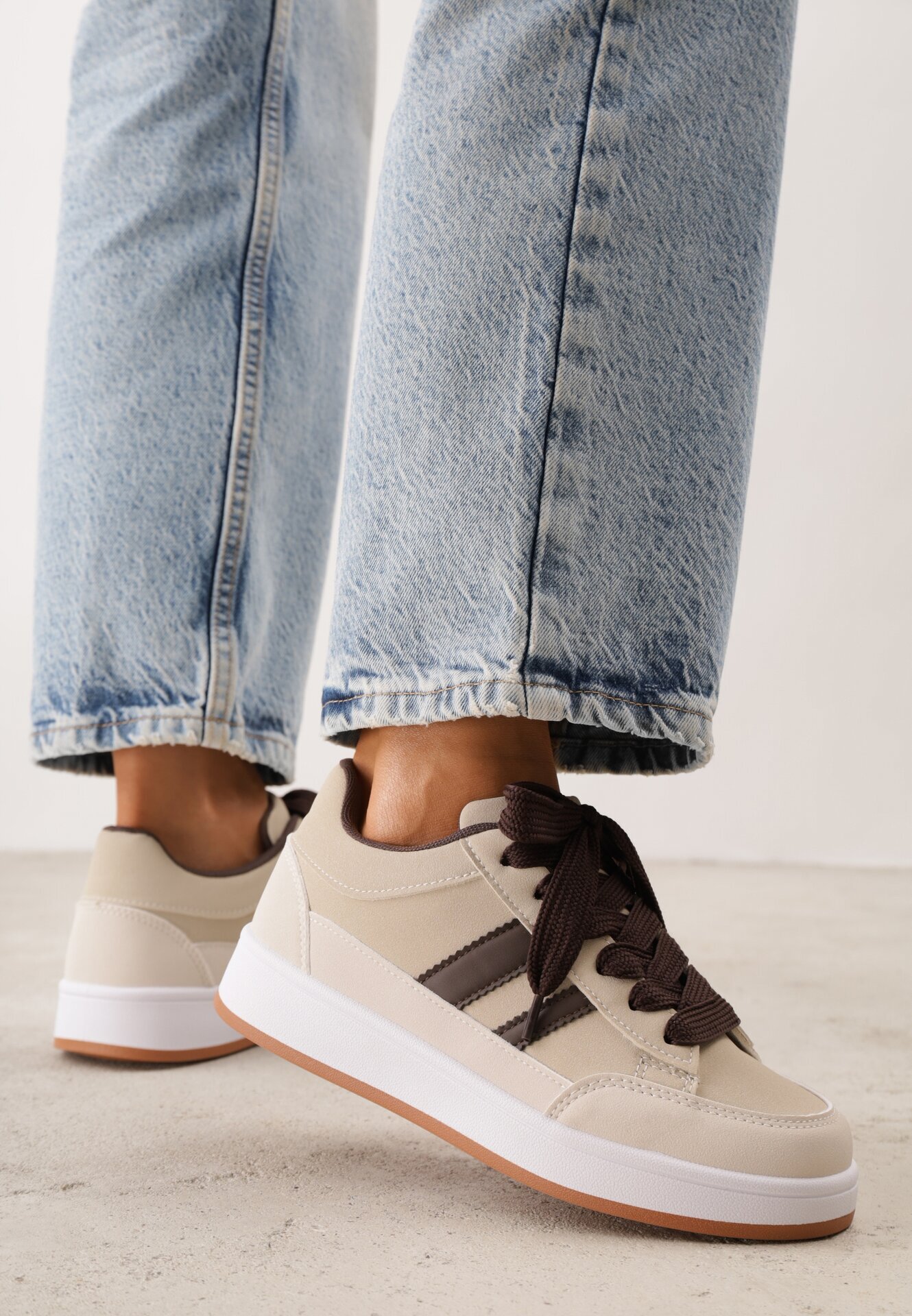 Sneakers Casual cu cusături decorative și benzi laterale Ariesera Bej