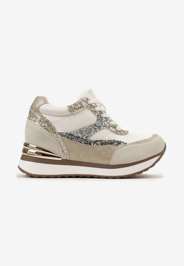  Sneakers Gri-Aurii pe Pană Ascunsă decorați cu Sclipici Yavina