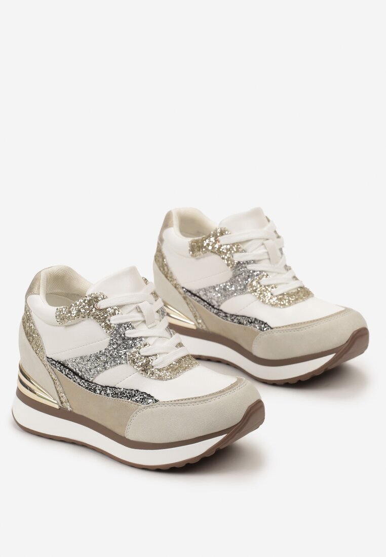  Sneakers Gri-Aurii pe Pană Ascunsă decorați cu Sclipici Yavina