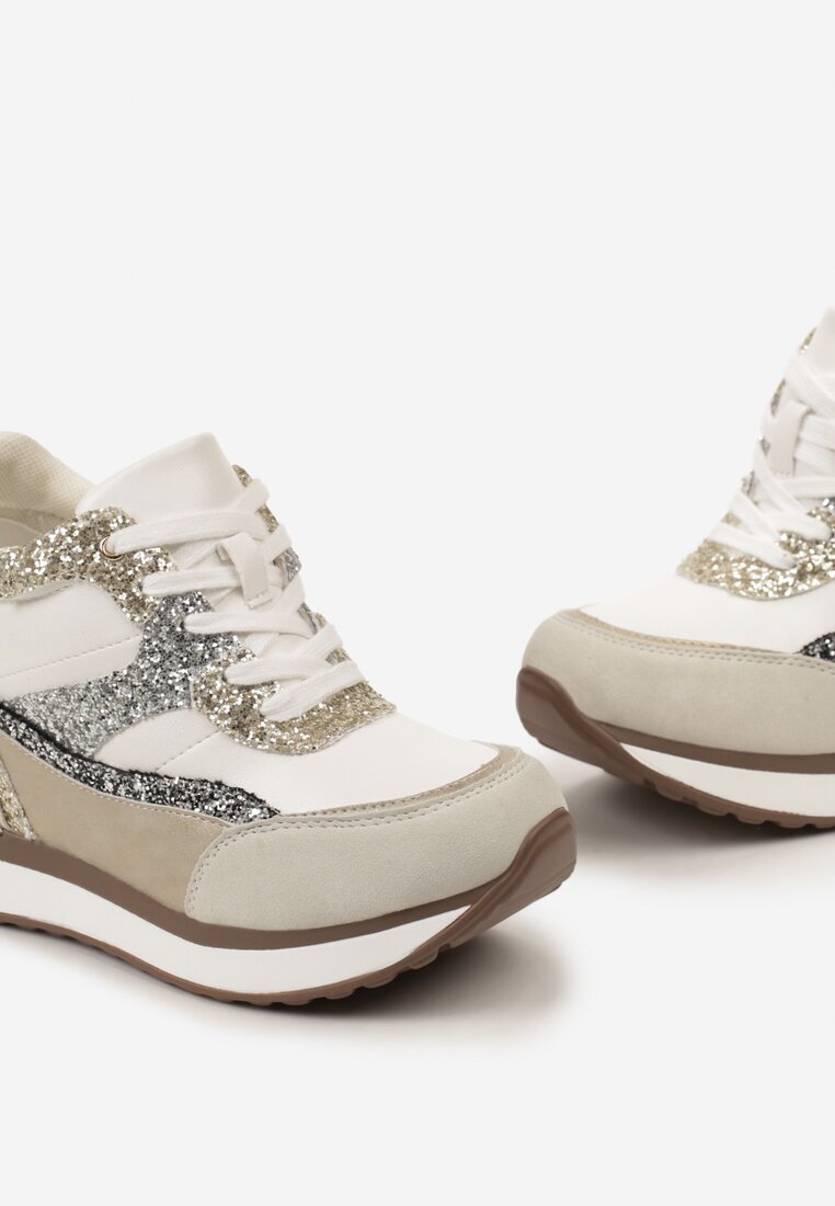  Sneakers Gri-Aurii pe Pană Ascunsă decorați cu Sclipici Yavina