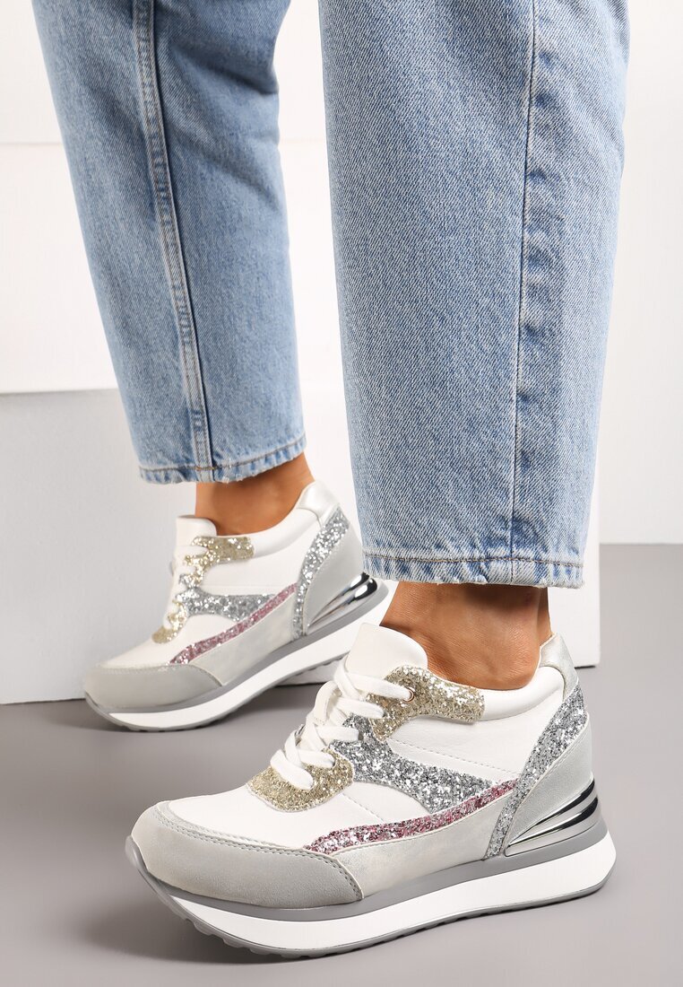  Sneakers Gri-Roz pe Pană Ascunsă Decorați cu Sclipici Yavina