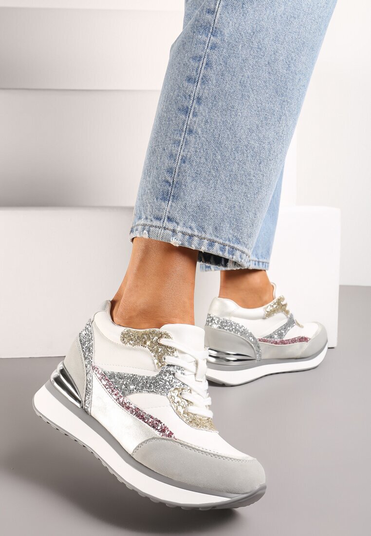  Sneakers Gri-Roz pe Pană Ascunsă Decorați cu Sclipici Yavina