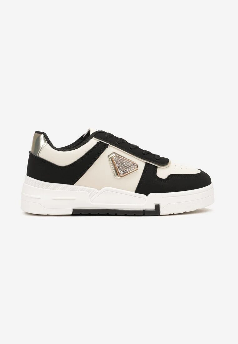  Sneakers Negre cu Talpă Groasă cu Decor Geometric și Zirconii Rexilora