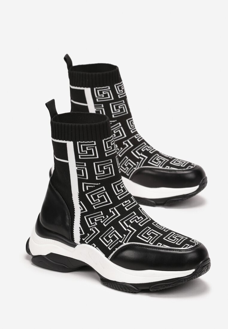  Sneakers Negre cu Talpă Plată și Groasă cu Guler Tip Șosetă Sonvala