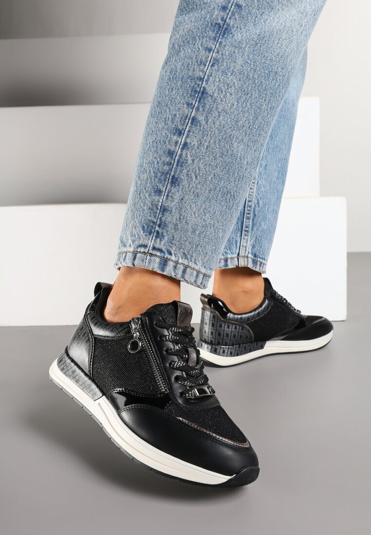 Sneakers Negri cu Fermoar Decorativ și Brant din Piele Hanviera