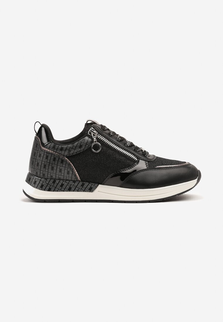  Sneakers Negri cu Fermoar Decorativ și Brant din Piele Hanviera