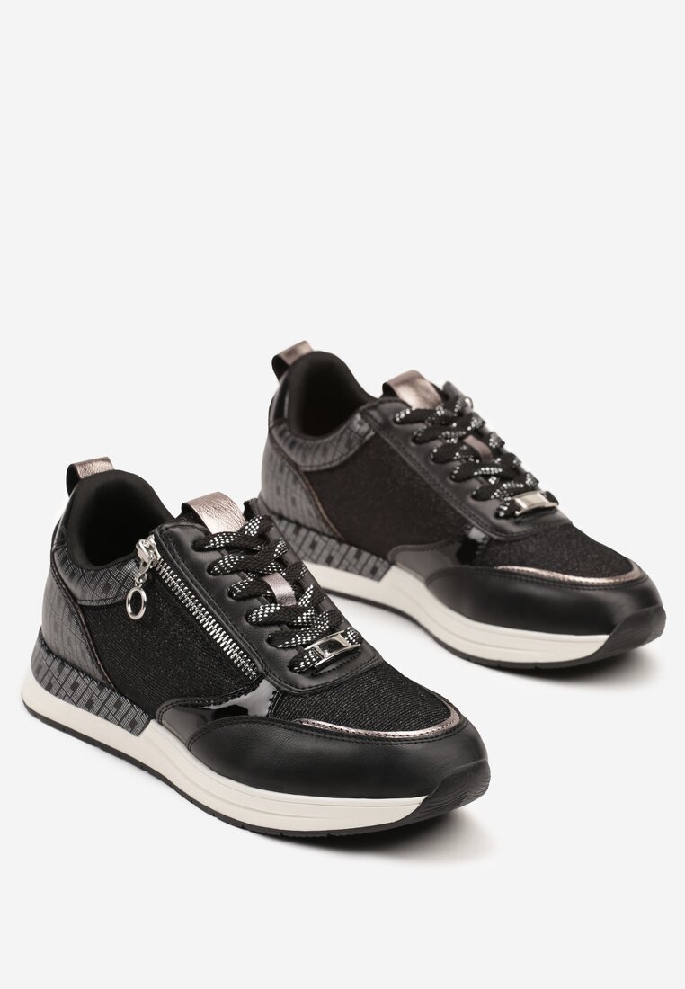 Sneakers Negri cu Fermoar Decorativ și Brant din Piele Hanviera