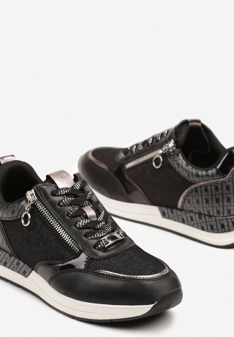  Sneakers Negri cu Fermoar Decorativ și Brant din Piele Hanviera
