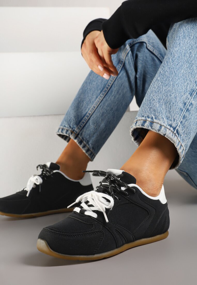  Sneakers Negri cu Șireturi Duble și Cusături Teleritia