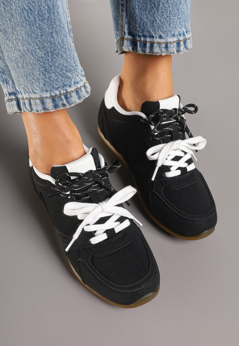  Sneakers Negri cu Șireturi Duble și Cusături Teleritia