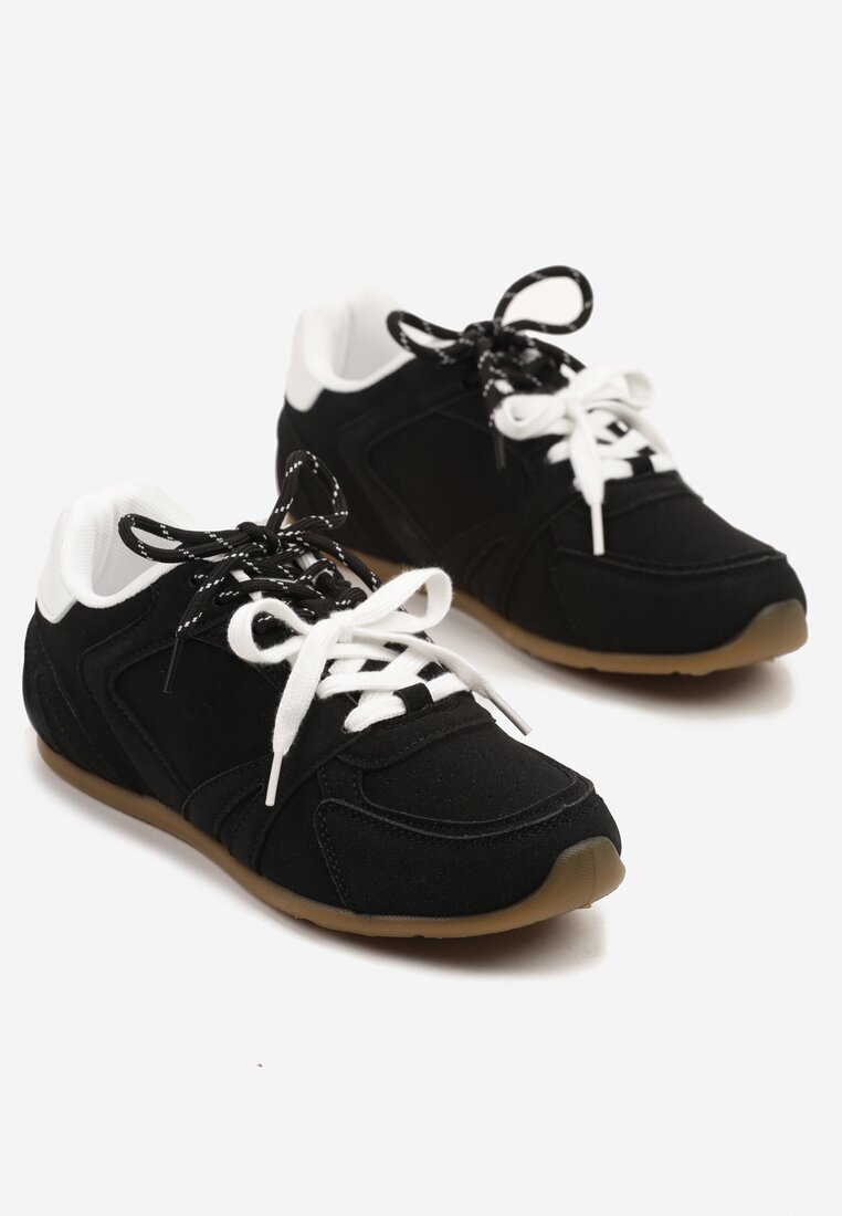  Sneakers Negri cu Șireturi Duble și Cusături Teleritia