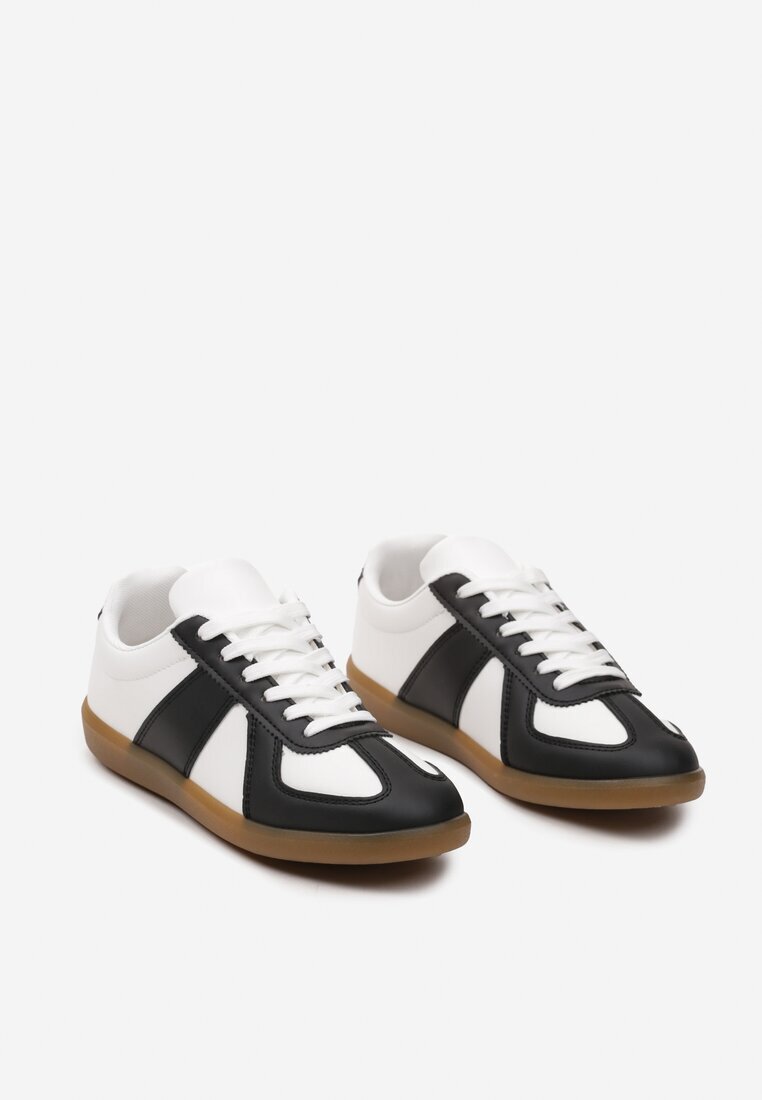  Sneakers Negru-Alb sub Gleznă cu Inserții pe Partea Superioară Uzila