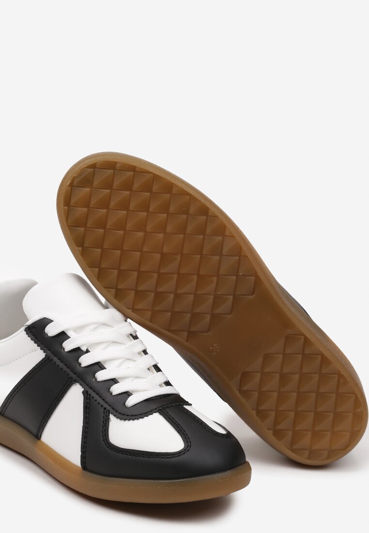  Sneakers Negru-Alb sub Gleznă cu Inserții pe Partea Superioară Uzila