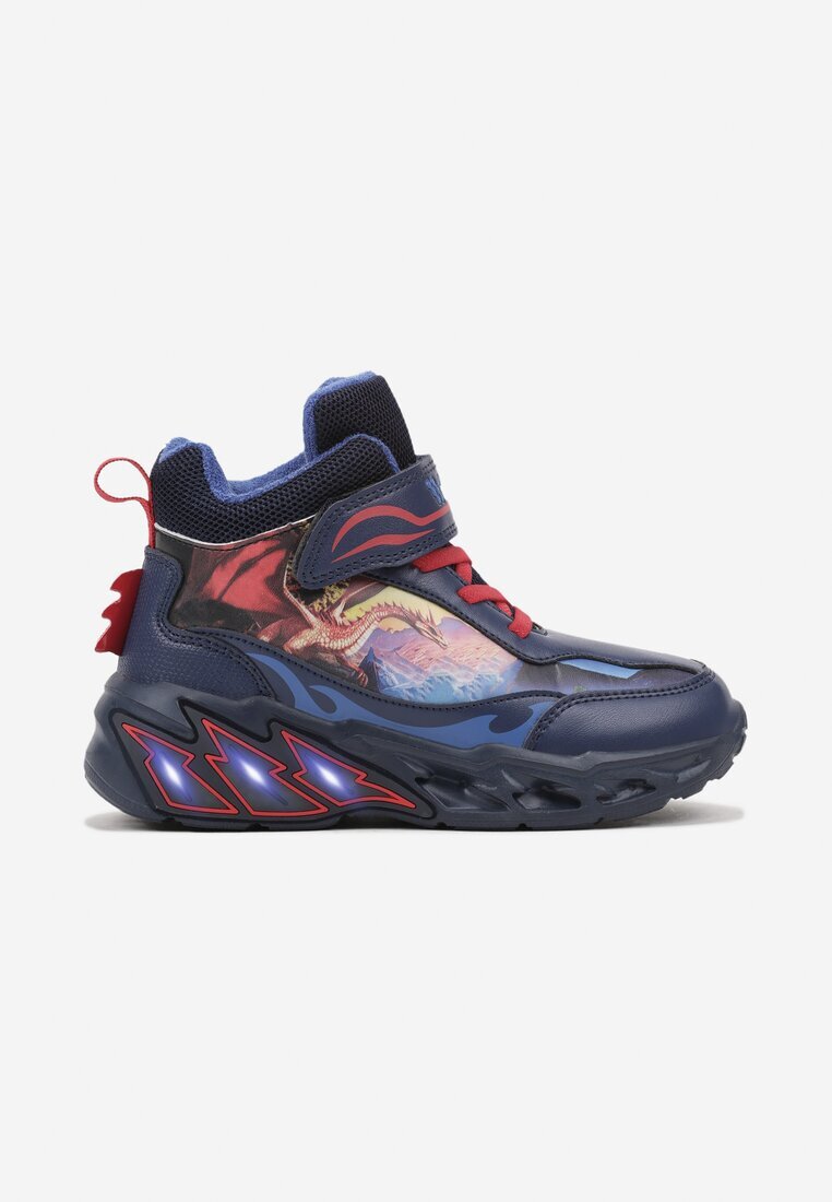  Sneakers plati bleumarin cu model geometric și LED-uri Temiana