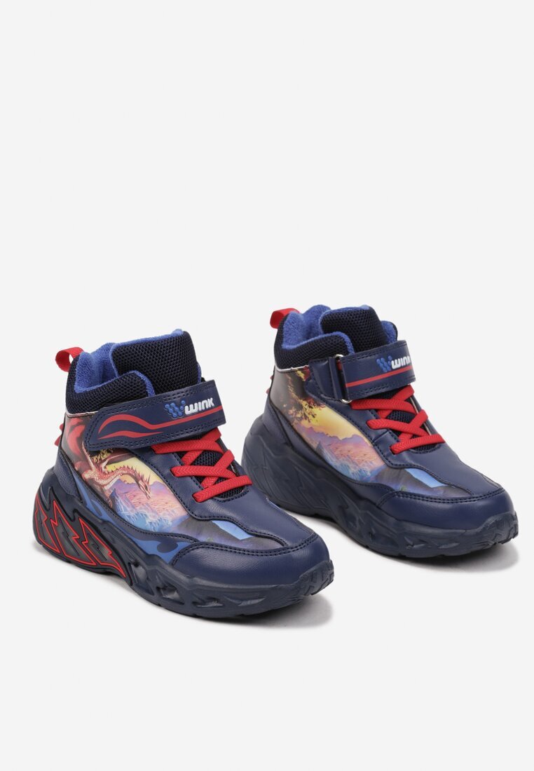  Sneakers plati bleumarin cu model geometric și LED-uri Temiana