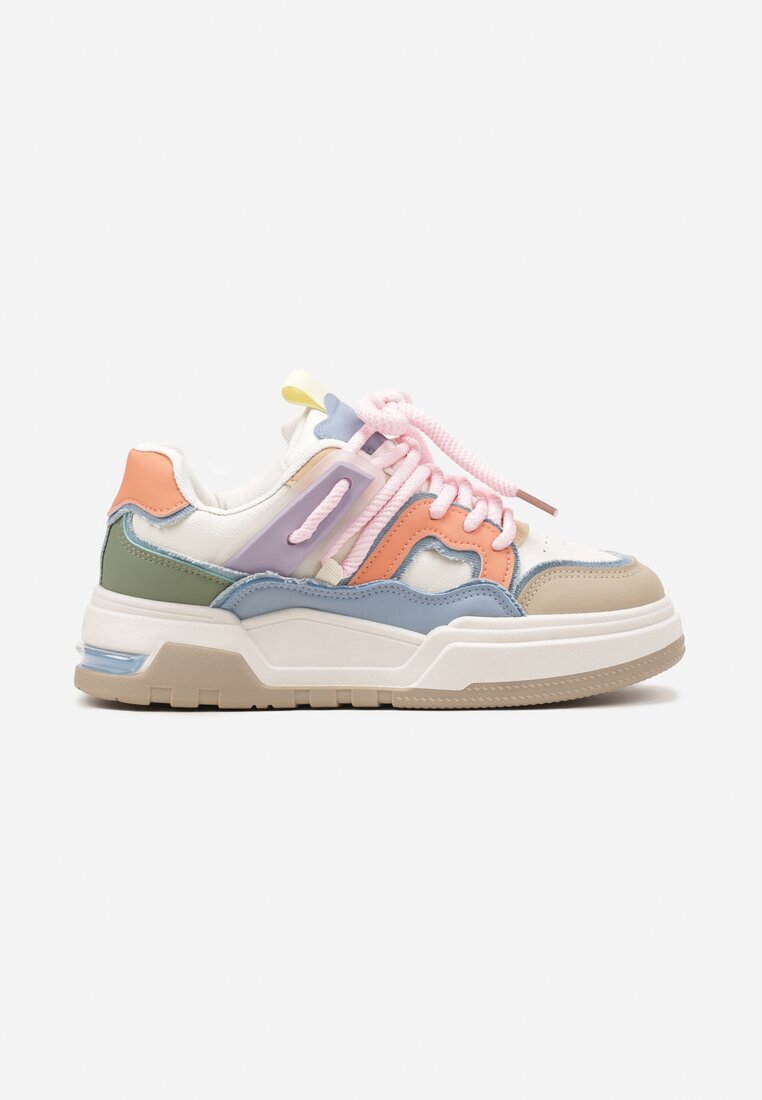  Sneakers Ploate Bej-Roz cu Decor Geometric Evithia
