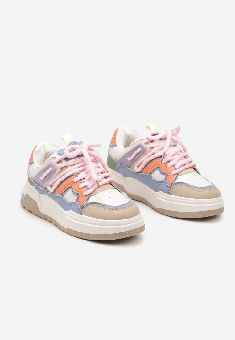  Sneakers Ploate Bej-Roz cu Decor Geometric Evithia