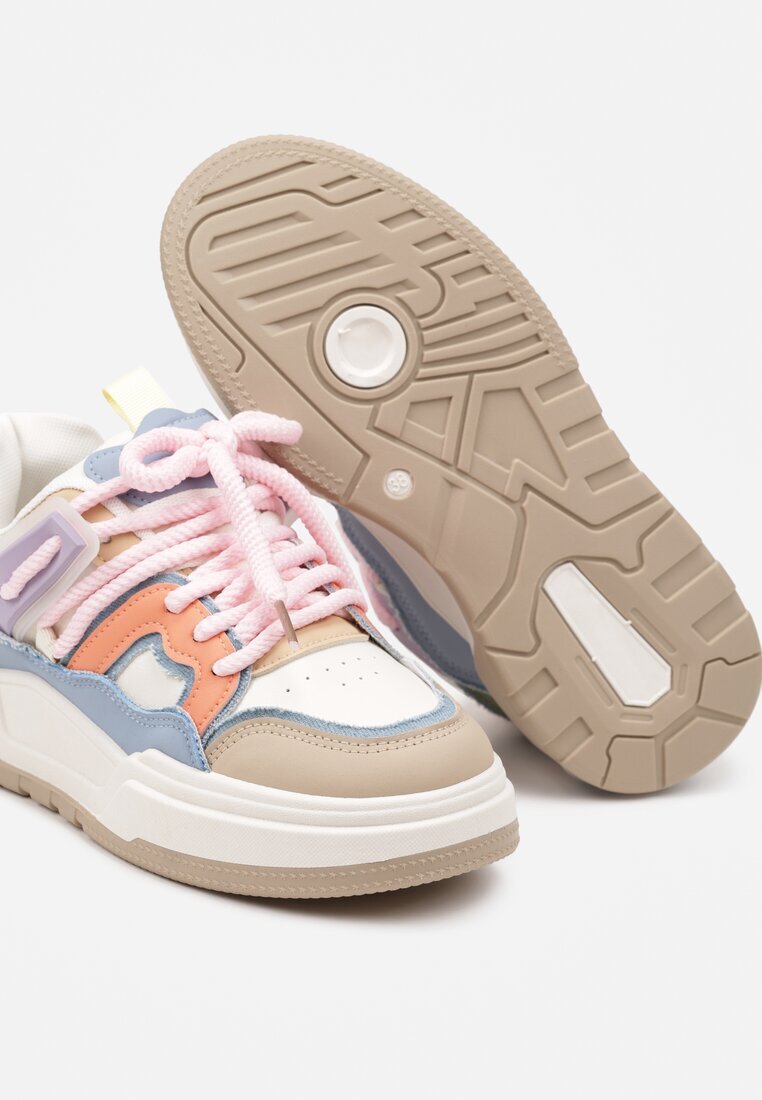  Sneakers Ploate Bej-Roz cu Decor Geometric Evithia
