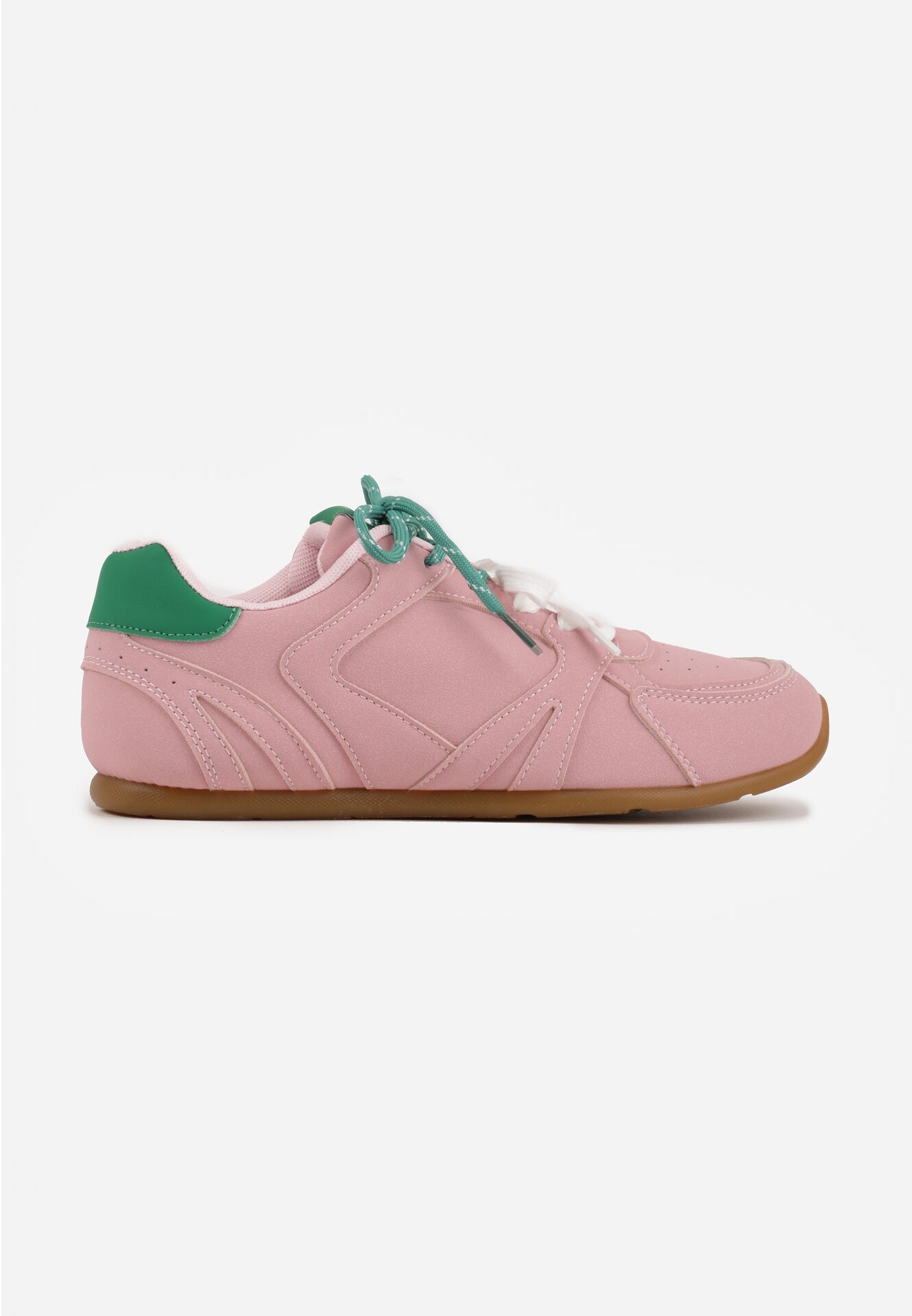  Sneakers roz cu șireturi duble și cusături Teleritia