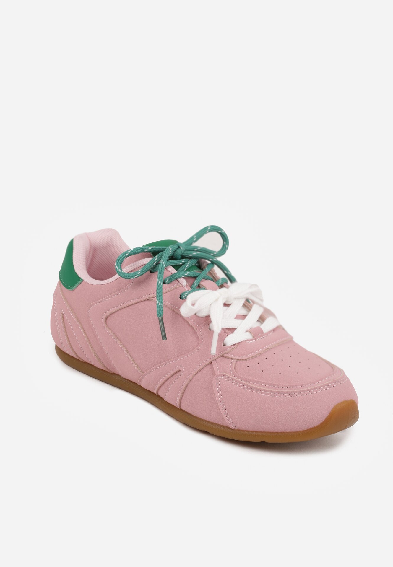  Sneakers roz cu șireturi duble și cusături Teleritia