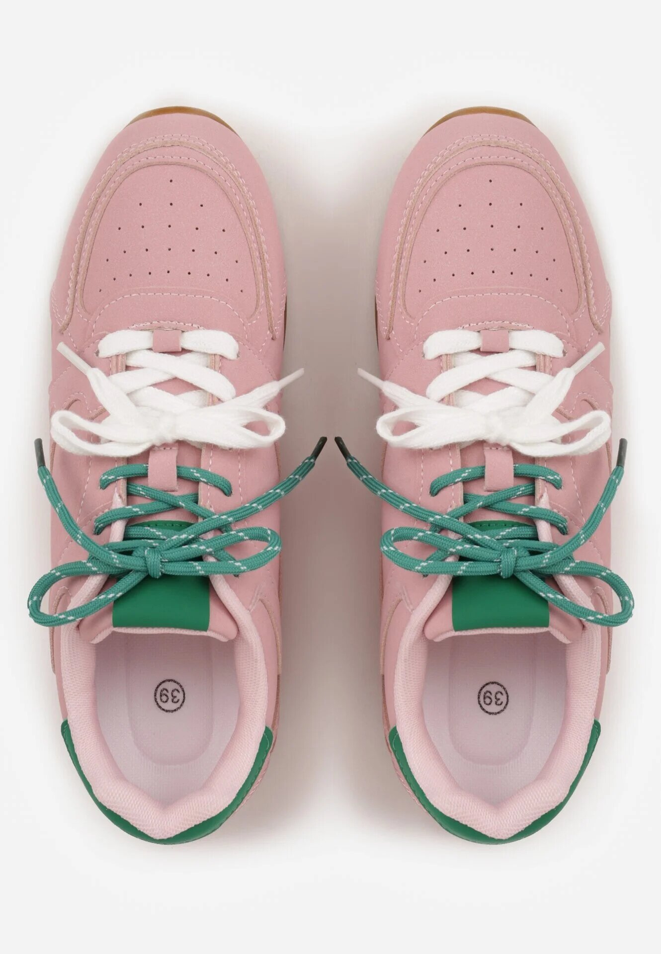  Sneakers roz cu șireturi duble și cusături Teleritia
