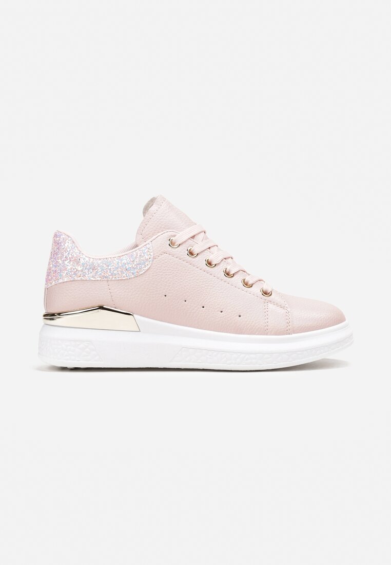  Sneakers roz din Imitație de Piele cu Inserție Metalică și Sclipici Fleuriue