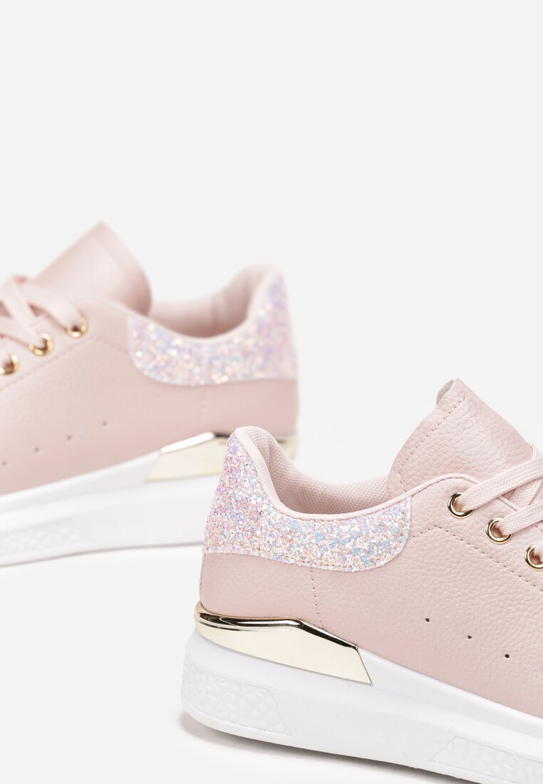  Sneakers roz din Imitație de Piele cu Inserție Metalică și Sclipici Fleuriue