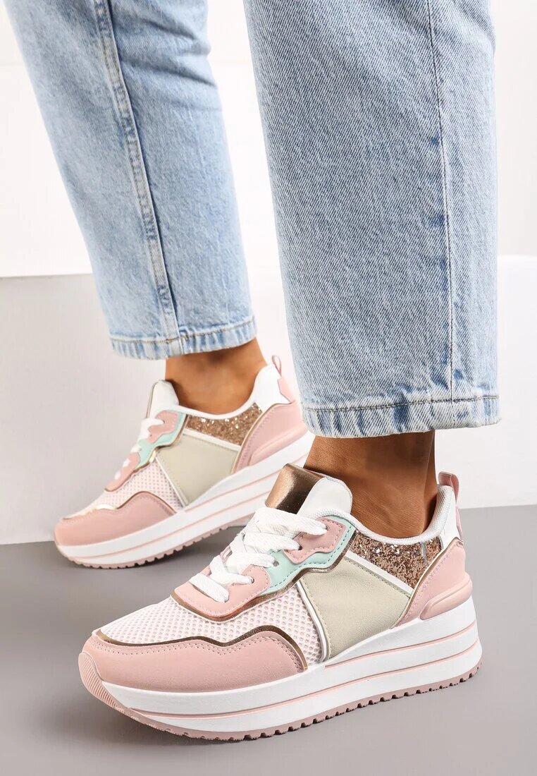  Sneakers Roz pe talpă groasă decorați cu sclipici Petasse