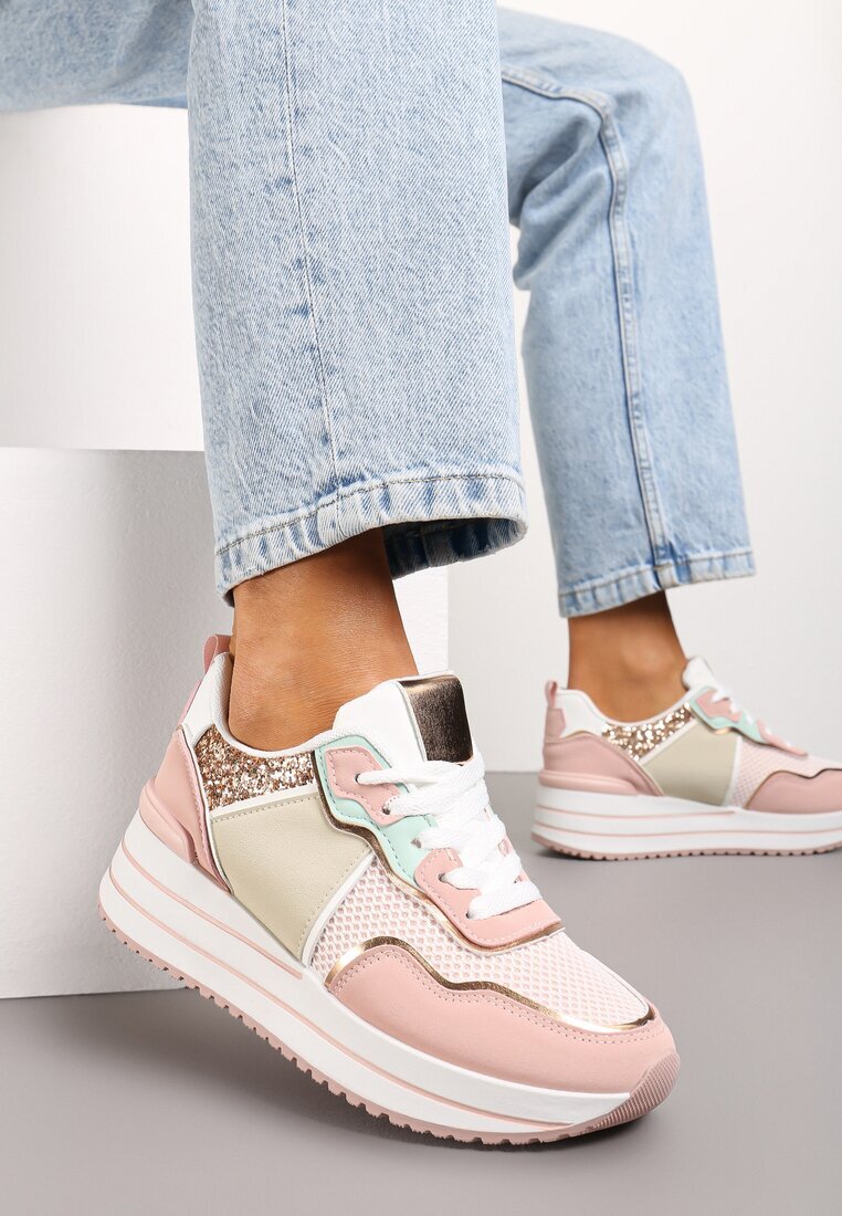 Sneakers Roz pe talpă groasă decorați cu sclipici Petasse