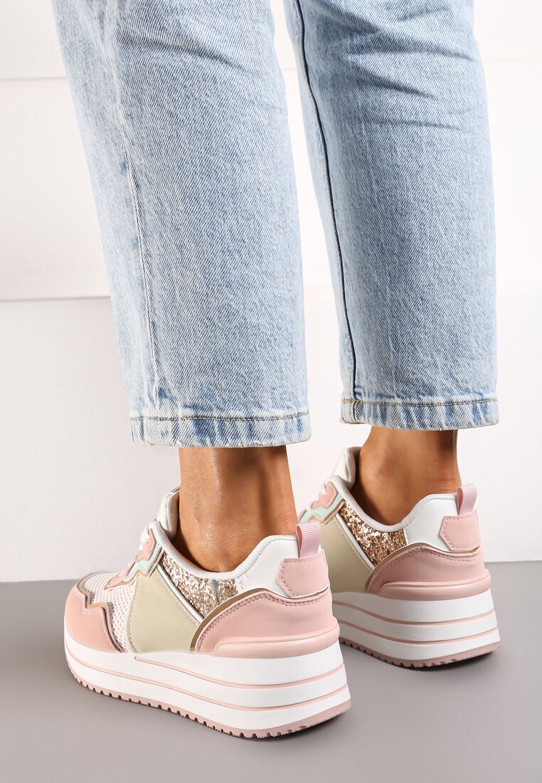  Sneakers Roz pe talpă groasă decorați cu sclipici Petasse