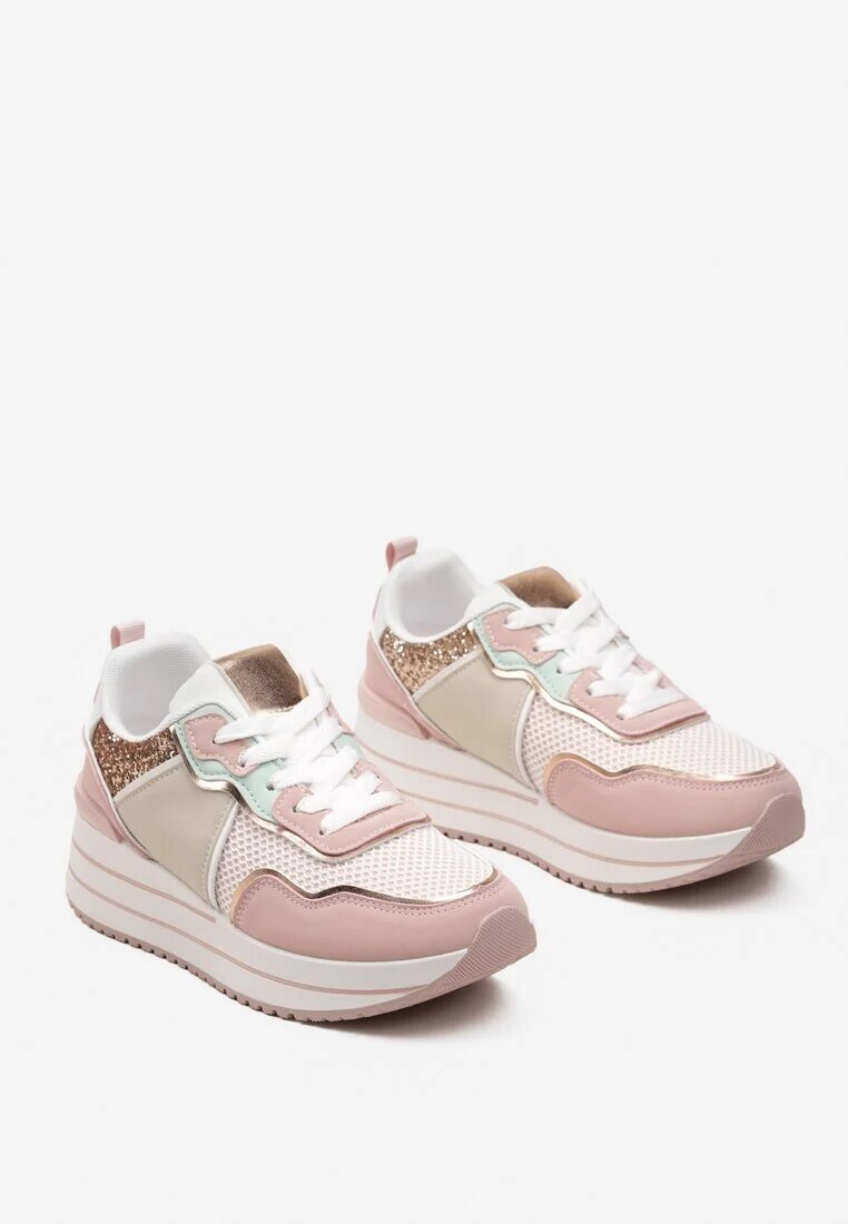  Sneakers Roz pe talpă groasă decorați cu sclipici Petasse