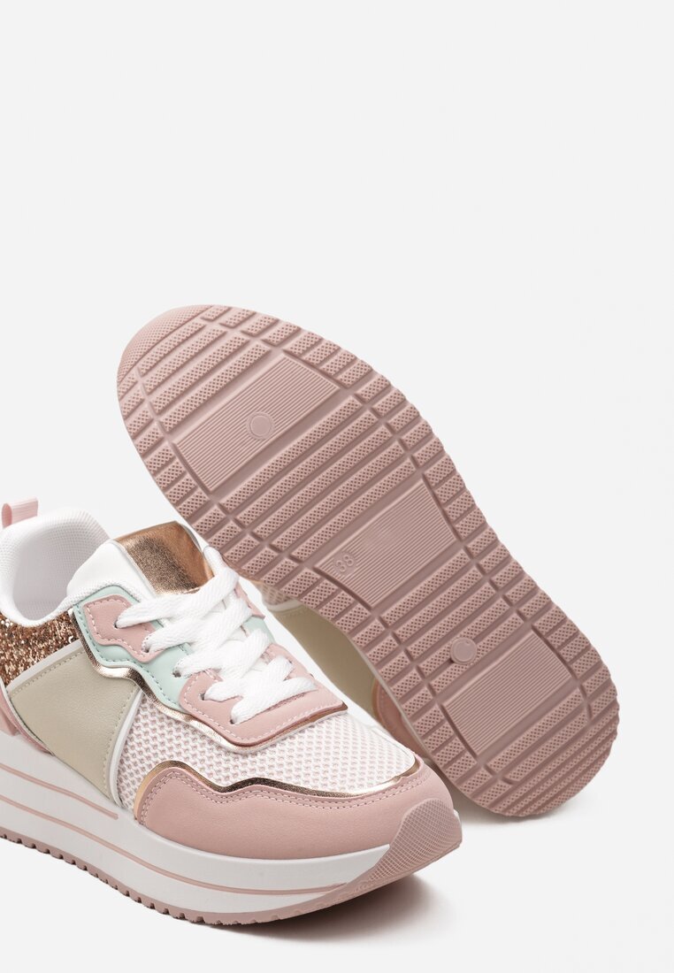  Sneakers Roz pe talpă groasă decorați cu sclipici Petasse