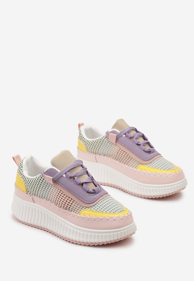  Sneakers roz și violet cu platformă și cusături decorative Wedima