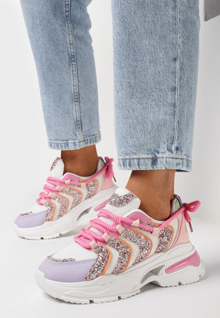  Sneakers Roz-violet pe Platformă cu Inserții de Sclipici Flenai