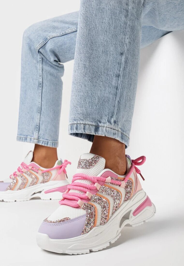  Sneakers Roz-violet pe Platformă cu Inserții de Sclipici Flenai